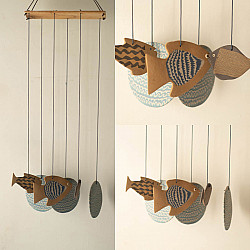 Ceramic . Hangings |  Handmade Ceramic Chimes - Three Fishes