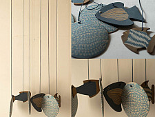 Ceramic . Hangings |  Handmade Ceramic Chimes - Fishes