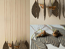 Ceramic . Hangings |  Handmade Ceramic Chimes - Leaves & Birds