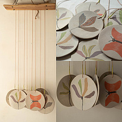 Ceramic . Hangings |  Handmade Ceramic Chimes - Flowers & Butterflies 