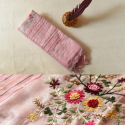 Kopal ✲ Handloom Linen Saree - Hand Embroidered - Light Pink