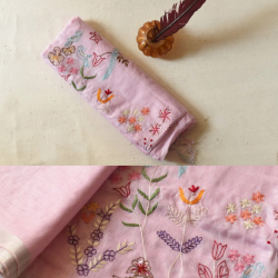 Kopal ✲ Handloom Linen Saree - Hand Embroidered - Baby Pink Color