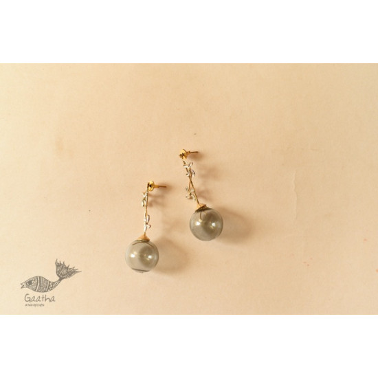 online Handmade designer glass earring - Grey Glass Ball