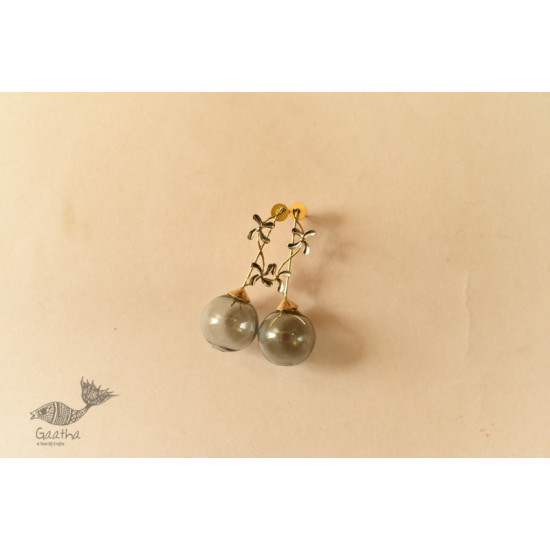 online Handmade designer glass earring - Grey Glass Ball