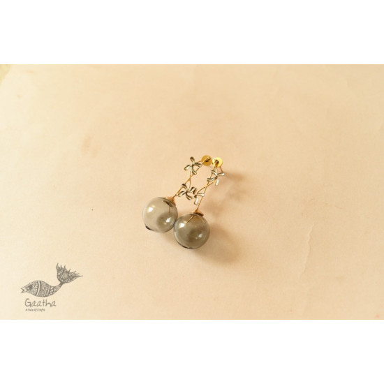 online Handmade designer glass earring - Grey Glass Ball