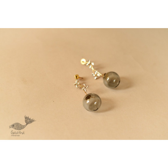 online Handmade designer glass earring - Grey Glass Ball