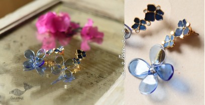 Kusumaprabha . कुसुमांप्रभा | Designer Glass Earring - Blue Flower