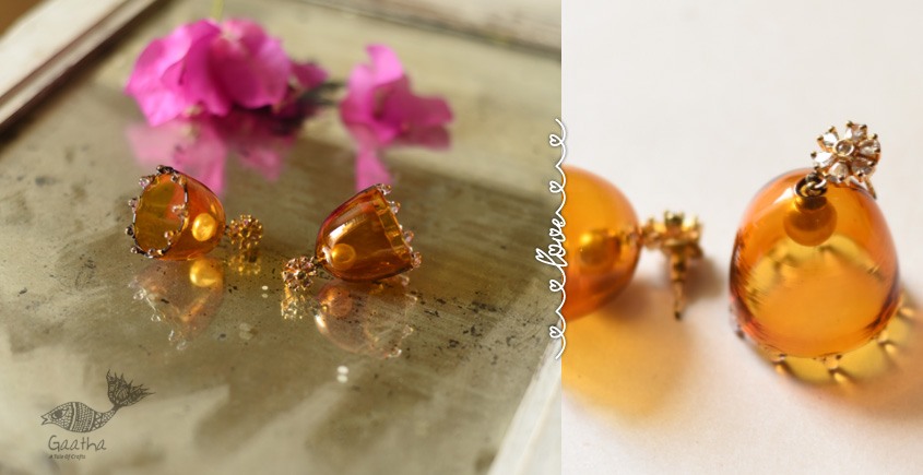 online Handmade designer glass earring- Brown Jhumka