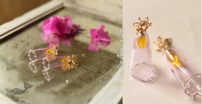 Kusumaprabha . कुसुमांप्रभा | Designer Glass Earring - Pink & Golden