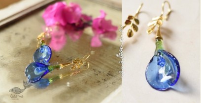 Kusumaprabha . कुसुमांप्रभा | Designer Glass Earring - Purple Aparajita Flower / Clitoria Flower