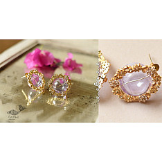 Kusumaprabha . कुसुमांप्रभा | Designer Glass Earring - Purple & Golden