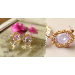 Kusumaprabha . कुसुमांप्रभा | Designer Glass Earring - Purple & Golden