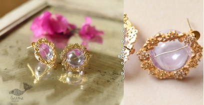 Kusumaprabha . कुसुमांप्रभा | Designer Glass Earring - Purple & Golden