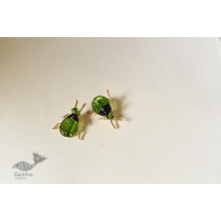 Kusumaprabha . कुसुमांप्रभा ✤ Designer Glass Earring - Green Bug