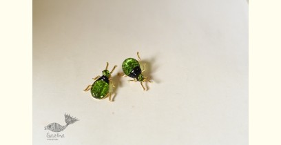 Kusumaprabha . कुसुमांप्रभा ✤ Designer Glass Earring - Green Bug