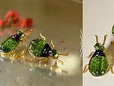 Kusumaprabha . कुसुमांप्रभा ✤ Designer Glass Earring - Green Bug