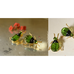 Kusumaprabha . कुसुमांप्रभा ✤ Designer Glass Earring - Green Bug