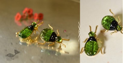 Kusumaprabha . कुसुमांप्रभा ✤ Designer Glass Earring - Green Bug