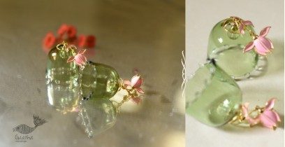 Kusumaprabha . कुसुमांप्रभा ✤ Designer Glass Earring - Green Jhumka