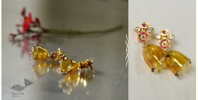 Kusumaprabha . कुसुमांप्रभा ✤ Designer Glass Earring - Yellow Jhumka