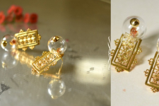 Kusumaprabha . कुसुमांप्रभा ✤ Handmade Designer Glass Earring - Transparent and Golden