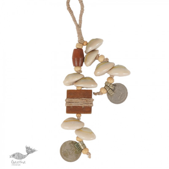 shop online handmade Earthy Wood, Cowrie & Old Coin Hand Bag Charm