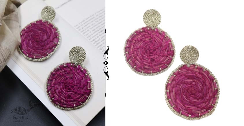 shop online handmade Pink Sabai Grass Zari Earring
