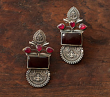 Ishana . इशाना | German Silver Earring - Red