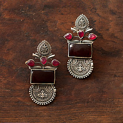 Ishana . इशाना | German Silver Earring - Red