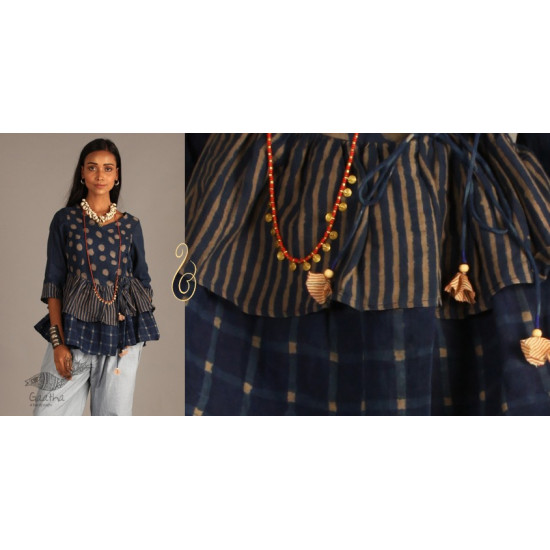 Indigo Collection | Linen block printed angrakha peplum top  | 16