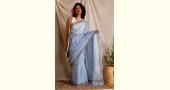 kota silk hand block printed sky blue saree - handloom