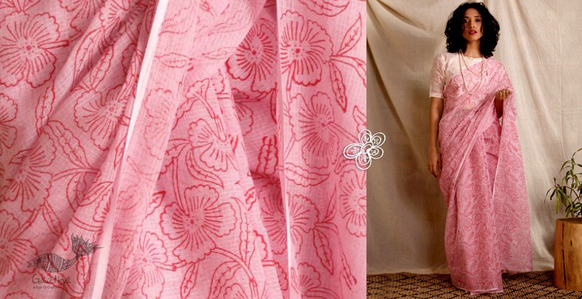 kota silk hand block printed saree