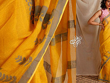 Ameya ⚉ Block Printed ⚉ Rosa Kota Saree - Yellow