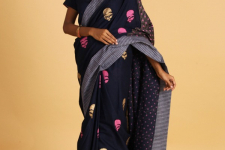 Navy Blue  ⚉  Block printed ⚉ Saree