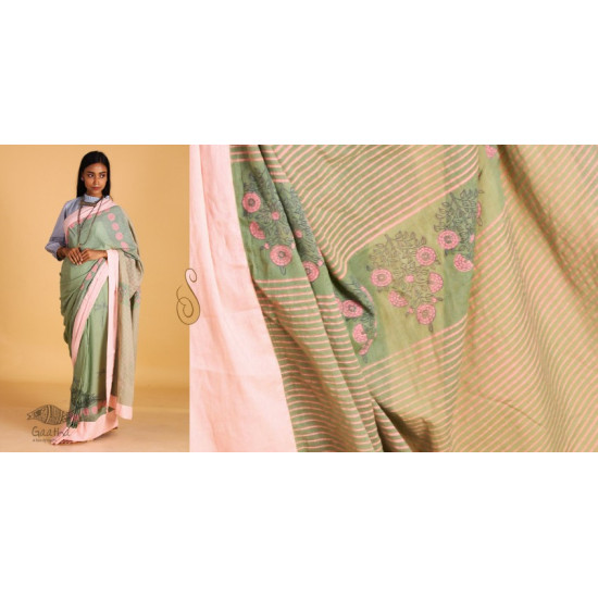 Pastel Green ⚉  Block printed ⚉  Saree