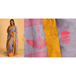 Pastel Grey ⚉  Block printed ⚉  Saree