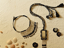 Jewel Vine | Bead Long Necklace + Choker + Earrings + Ring (Black)