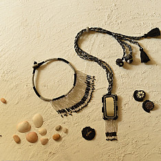 Jewel Vine | Bead Long Necklace + Choker + Earrings + Ring (Black)