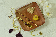 Handmade Rakhi | Antarang- Yellow Corel Bhai-Bhabhi Rakhi Set 2