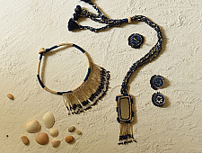 Jewel Vine | Bead Long Necklace + Choker + Earrings + Ring (Blue)