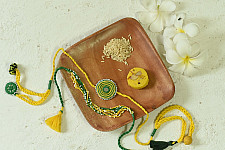 Handmade Rakhi | Yellow Green Bhai-Bhabhi Rrakhi Set