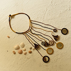 Jewel Vine | Hand Embroidered Necklace (Brown & Yellow)