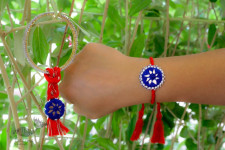 Handcrafted Rakhi ❁Blue Red Kajal Rakhi & Lumba Set 