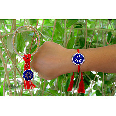 Handcrafted Rakhi ❁Blue Red Kajal Rakhi & Lumba Set 