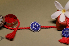 Handcrafted Rakhi ❁Blue Red Kajal Rakhi & Lumba Set 