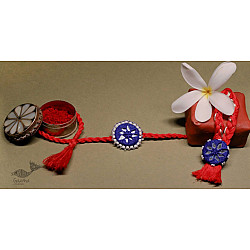 Handcrafted Rakhi ❁Blue Red Kajal Rakhi & Lumba Set 