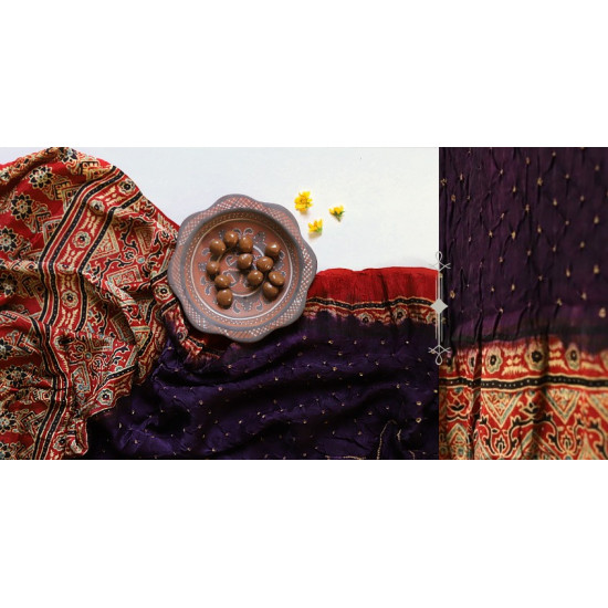 Flavors of fusion | Modal Silk Ajrakh Bandhani Dupatta ❀ 16