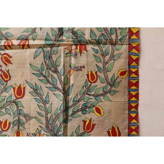 Madhubani ❁ Tussar Silk Hand Painted Dupatta ❁ 1