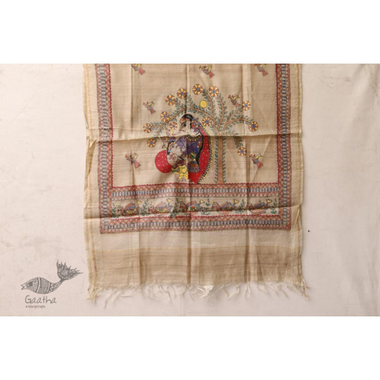 Madhubani ❁ Tussar Silk Hand Painted Dupatta ❁ 2