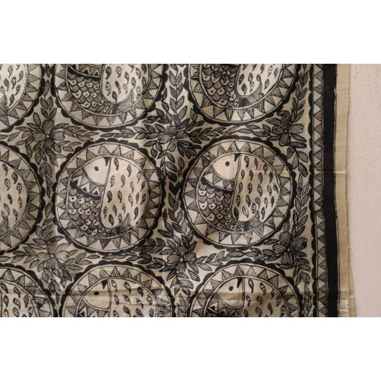 Madhubani ❁ Tussar Silk Hand Painted Dupatta ❁ 4